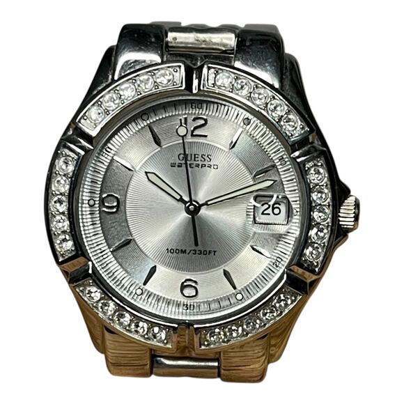 GUESS Waterpro Women’s Silver Tone Crystal Bezel Bracelet Watch Needs Battery main image 5